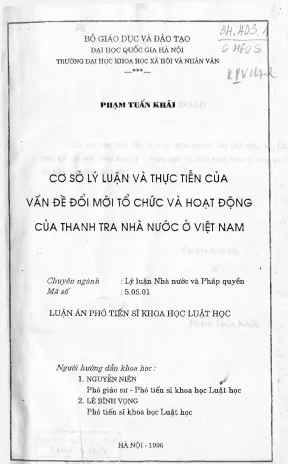 Luận án cơ sở lý luận và thực tiễn của vấn đề đổi mới tổ chức và hoạt động của thanh tra nhà nước ở việt nam