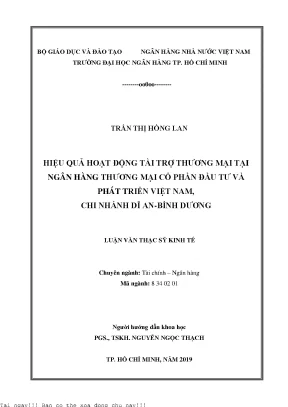 Hiệu quả hoạt động tài trợ thương mại tại ngân hàng thương mại cổ phần đầu tư và phát triển việt nam chỉ nhánh dĩ an bình dương luận văn thạc sĩ tài chính ngân hàng