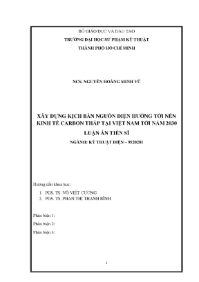Luận án tiến sĩ kỹ thuật xây dựng kịch bản nguồn điện hướng tới nền kinh tế carbon thấp tại việt nam tới năm 2030