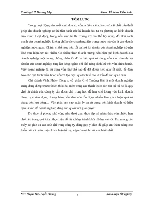 Luận văn phân tích hiệu quả sử dụng vốn tại chi nhánh vĩnh phúc công ty cổ phần ô tô trƣờng hải