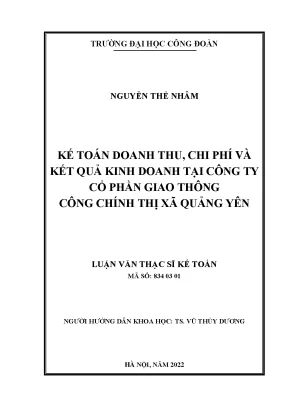 Luận văn thạc sĩ kế toán kế toán doanh thu chi phí và kết quả kinh doanh tại công ty cổ phần giao thông công chính thị xã quảng yên