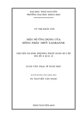 Luận văn thạc sĩ một số ứng dụng của đồng nhất thức lagrange