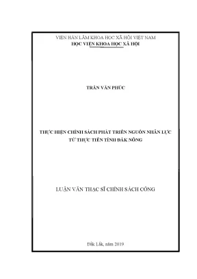 Luận văn thạc sĩ thực hiện chính sách phát triển nguồn nhân lực từ thực tiễn tỉnh đắk nông