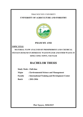 Luận văn material flow analysis of phosphorous and chemical oxygen demand in domestic wastewater and food waste in song cong town viet nam