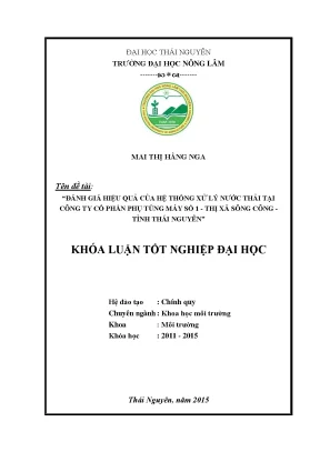 Luận văn đánh giá hiệu quả của hệ thống xử lý nước thải tại công ty cổ phần phụ tùng máy số 1 thị xã sông công tỉnh thái nguyên