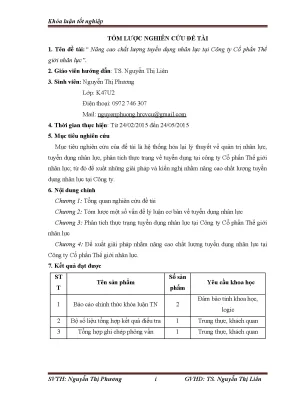 Luận văn tmu nâng cao chất lƣợng tuyển dụng nhân lực tại công ty cổ phần thế giới nhân lực