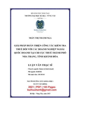 Luận văn thạc sĩ quản trị kinh doanh giải pháp hoàn thiện công tác kiểm tra thuế đối với các doanh nghiệp ngoài quốc doanh tại chi cục thuế thành phố nha trang tỉnh khánh hòa