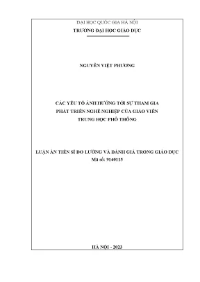 Luận án tiến sĩ các yếu tố ảnh hưởng đến sự tham gia hoạt động phát triển nghề nghiệp của giáo viên trung học phổ thông
