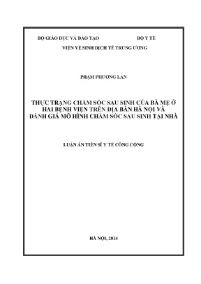Luận án tiến sĩ thực trạng chăm sóc sau sinh của bà mẹ ở hai bệnh viện trên địa bàn hà nội và đánh giá hiệu quả mô hình chăm sóc sau sinh tại nhà