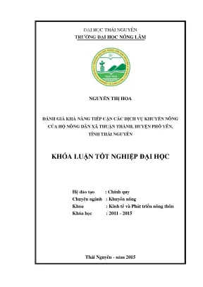 Luận văn đánh giá khả năng tiếp cận các dịch vụ khuyến nông của hộ nông dân xã thuận thành huyện phổ yên tỉnh thái nguyên