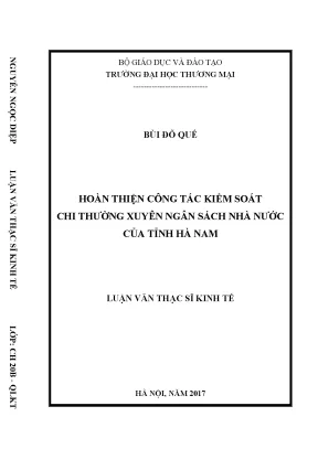 Luận văn hoàn thiện công tác kiểm soát chi thường xuyên ngân sách nhà nước của tỉnh hà nam