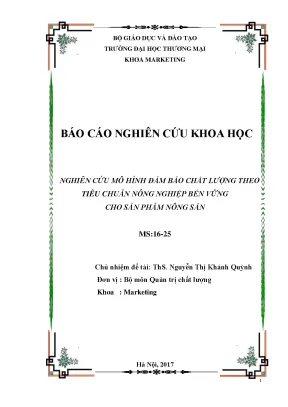 Luận văn nghiên cứu mô hình đảm bảo chất lượng theo tiêu chuẩn nông nghiệp bền vững utz cho sản phẩm nông sản
