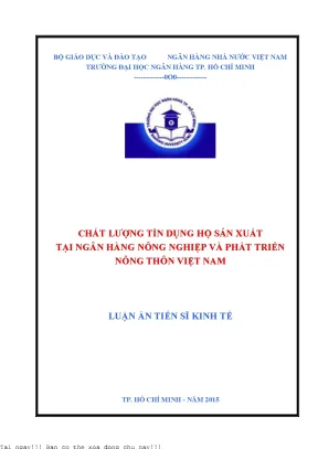 Chất lượng tín dụng hộ sản xuất tại ngân hàng nông nghiệp và phát triển nông thôn việt nam luận án tiến sĩ kinh tế