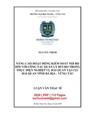 Luận văn thạc sĩ quản trị kinh doanh nâng cao hoạt động kiểm soát nội bộ đối với công tác quản lý rủi ro trong thực hiện nghiệp cụ hải quan tại cục hải quan tỉnh bà rịa vũng tàu