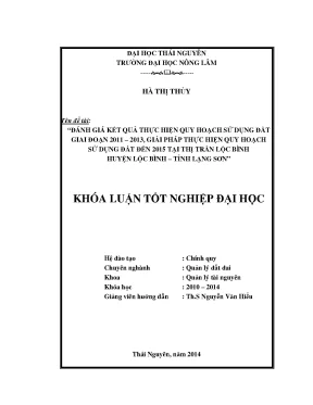 Luận văn đánh giá kết quả thực hiện quy hoạch sử dụng đất giai đoạn 2011 2013 giải pháp thực hiện quy hoạch sử dụng đất đến 2015 tại thị trấn lộc bình huyện lộc bình