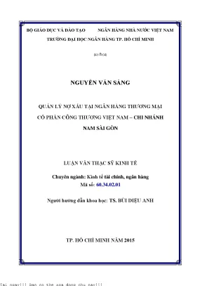 Quản lý nợ xấu tại ngân hàng thương mại cổ phần công thương việt nam chi nhánh nam sài gòn luận văn thạc sĩ tài chính ngân hàng