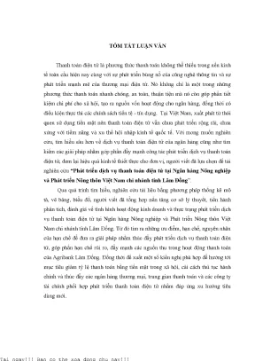 Phát triển dịch vụ thanh toán điện tử tại ngân hàng nông nghiệp và phát triển nông thôn việt nam chi nhánh tỉnh lâm đồng luận văn thạc sĩ kinh tế