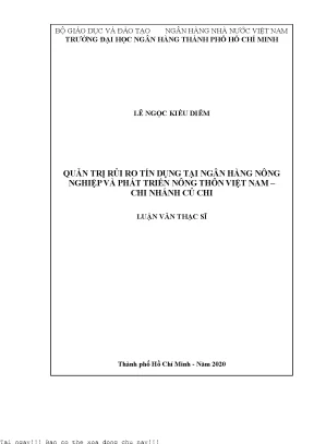 Quản trị rủi ro tín dụng tại ngân hàng nông nghiệp và phát triển nông thôn việt nam chi nhánh củ chi luận văn thạc sĩ tài chính ngân hàng