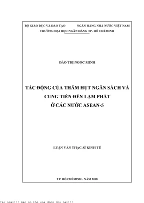 Tác động của thâm hụt ngân sách và cung tiền đến lạm phát ở các nước asean 5 luận văn thạc sĩ kinh tế