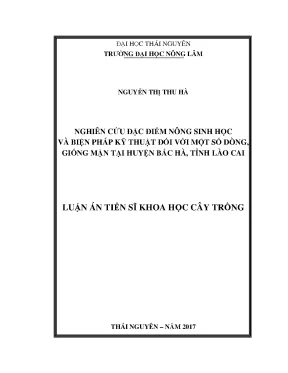 Luận án tiến sĩ nghiên cứu đặc điểm nông sinh học và biện pháp kỹ thuật đối với một số dòng giống mận tại huyện bắc hà tỉnh lào cai