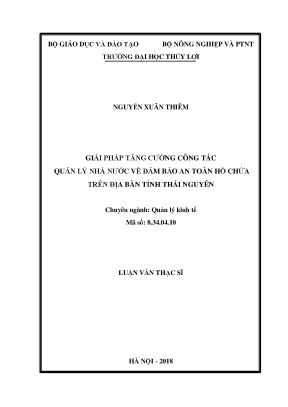 Luận văn giải pháp tăng cường công tác quản lý nhà nước về đảm bảo an toàn hồ chứa trên địa bàn tỉnh thái nguyên