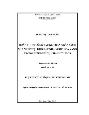 Luận văn thạc sĩ hoàn thiện công tác kế toán ngân sách nhà nước tại kho bạc nhà nước hoà vang trong điều kiện vận hành tabmis
