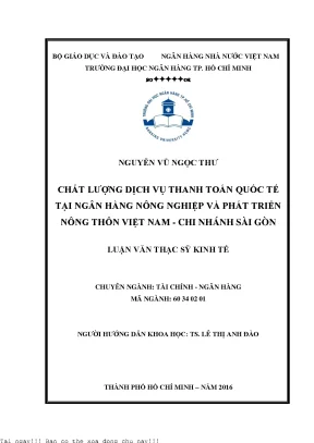 Chất lượng dịch vụ thanh toán quốc tế tại ngân hàng nông nghiệp và phát triển nông thôn việt nam chi nhánh sài gòn luận văn thạc sĩ kinh tế
