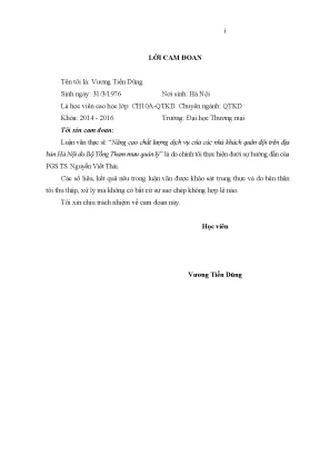 Luận văn thạc sĩ nâng cao chất lượng dịch vụ của các nhà khách quân đội trên địa bàn hà nội do bộ tổng tham mưu quản lý
