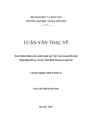 Luận văn thạc sĩ hoàn thiện chính sách cạnh tranh của việt nam trong điều kiện hiệp định đối tác xuyên thái bình dương có hiệu lực