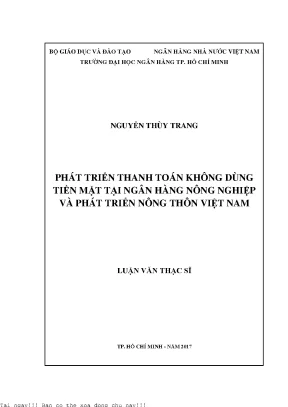 Phát triển thanh toán không dùng tiền mặt tại ngân hàng nông nghiệp và phát triển nông thôn việt nam luận văn thạc sĩ tài chính ngân hàng