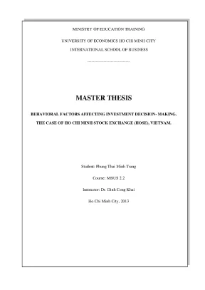 Luận văn thạc sĩ behavioral factors affecting investment decision making the case of ho chi minh stock exchange vietnam