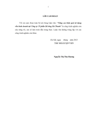Luận văn thạc sĩ nâng cao hiệu quả sử dụng vốn kinh doanh tại công ty cổ phần bê tông hà thanh