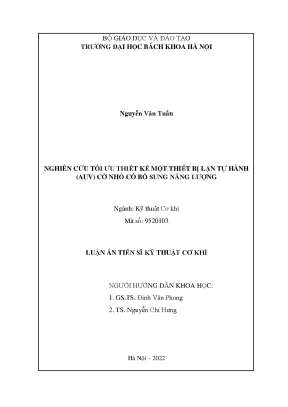 Luận án tiến sĩ nghiên cứu tối ưu thiết kế một thiết bị lặn tự hành auv cỡ nhỏ có bổ sung năng lượng