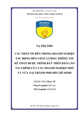 Luận văn thạc sĩ các nhân tố bên trong doanh nghiệp tác động đến chất lượng thông tin kế toán được trình bày trên báo cáo tài chính của các doanh nghiệp nhỏ và vừa tại thành phố hồ chí minh