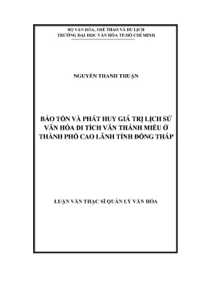 Luận văn bảo tồn và phát huy giá trị lịch sử văn hóa di tích văn thánh miếu ở thành phố cao lãnh tỉnh đồng tháp