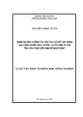 Luận văn đánh giá ảnh hưởng của việc thu hồi đất xây dựng khu công nghiệp bình xuyên huyện bình xuyên tỉnh vĩnh phúc đến sinh kế người dân