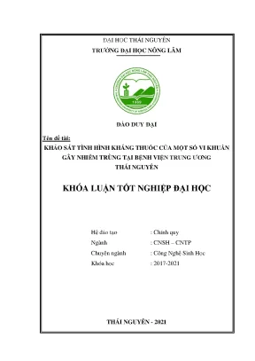 Luận văn khảo sát tình hình kháng thuốc của một số vi khuẩn gây nhiễm trùng bệnh viện tại bệnh viện trung ương thái nguyên