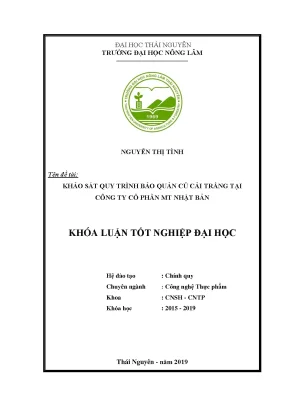 Luận văn khảo sát quy trình bảo quản củ cải trắng tại công ty cổ phần mt nhật bản
