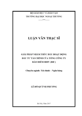 Luận văn thạc sĩ giải pháp nhằm thúc đẩy hoạt động đầu tư tài chính của tổng công ty bảo hiểm bidv bic