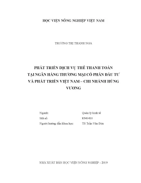 Luận văn thạc sĩ phát triển dịch vụ thẻ thanh toán tại ngân hàng thương mại cổ phần đầu tư và phát triển việt nam chi nhánh hùng vương
