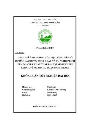 Luận văn đánh giá ảnh hưởng của việc tăng dân số do dân lao động xuất khẩu và tu nghiệp sinh đến quản lý chất thải rắn tại moshav ein yahav vùng arava