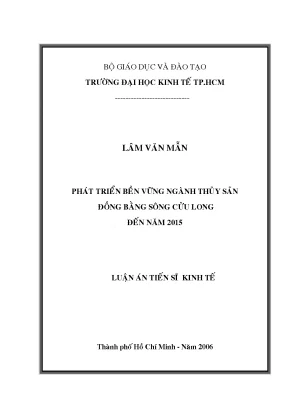 Luận văn phát triển bền vững ngành thủy sản đồng bằng sông cửu long đến năm 2015 luận án tiến sĩ