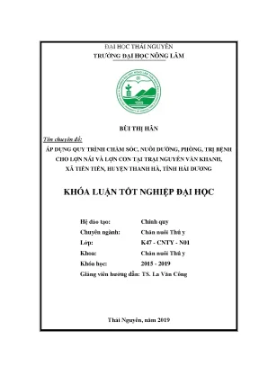 Luận văn áp dụng quy trình chăm sóc nuôi dưỡng phòng trị bệnh cho lợn nái và lợn con tại trại nguyễn văn khanh xã tiền tiến huyện thanh hà tỉnh hải dương