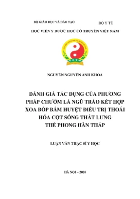 Luận văn thạc sĩ đánh giá tác dụng của phương pháp chườm lá ngũ trảo kết hợp xoa bóp bấm huyệt điều trị thoái hóa cột sống thắt lưng thể phong hàn thấp