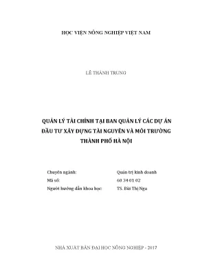 Luận văn thạc sĩ quản lý tài chính tại ban quản lý các dự án đầu tư xây dựng tài nguyên và môi trường thành phố hà nội