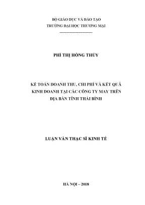 Luận văn kế toán doanh thu chi phí và xác định kết quả kinh doanh tại các công ty may trên địa bàn tỉnh thái bình