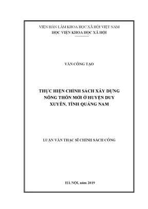 Luận văn thạc sĩ thực hiện chính sách xây dựng nông thôn mới ở huyện duy xuyên tỉnh quảng nam