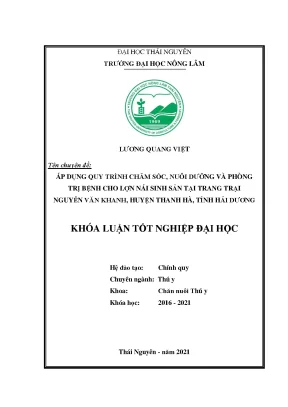 Luận văn áp dụng quy trình nuôi dưỡng chăm sóc và phòng trị bệnh cho lợn nái sinh sản tại trại lợn nguyễn văn khanh huyện thanh hà tỉnh hải dương