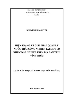 Luận văn hiện trạng và giải pháp quản lý nước thải công nghiệp tại một số kcn trên địa bàn tỉnh vĩnh phúc
