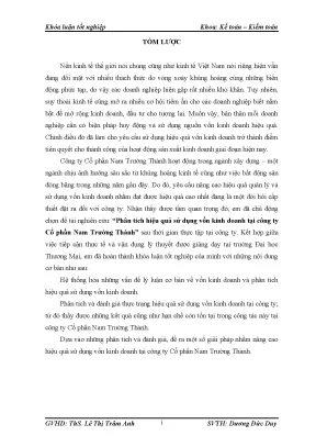 Luận văn phân tích hiệu quả sử dụng vốn kinh doanh tại công ty cổ phần nam trƣờng thành